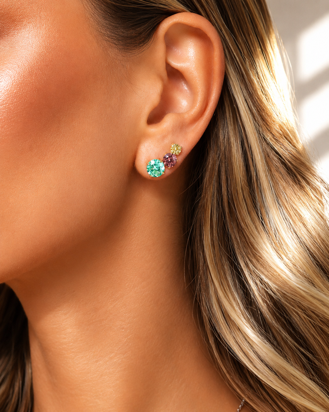 Ear Cuff Aurora Turmalina, Rodholite e Fancy Yellow