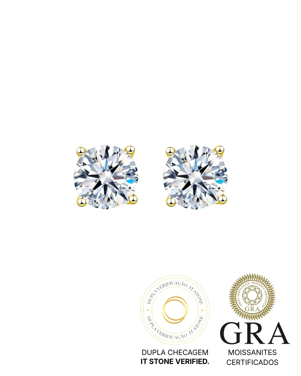 Brinco Solitário Clássico Moissanite Luxo Gold 1ct