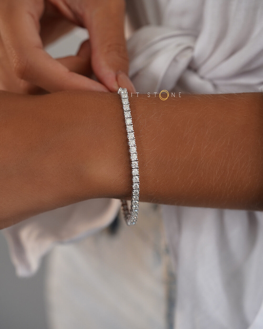 Pulseira Riviera Moissanite 10 Pontos 3mm