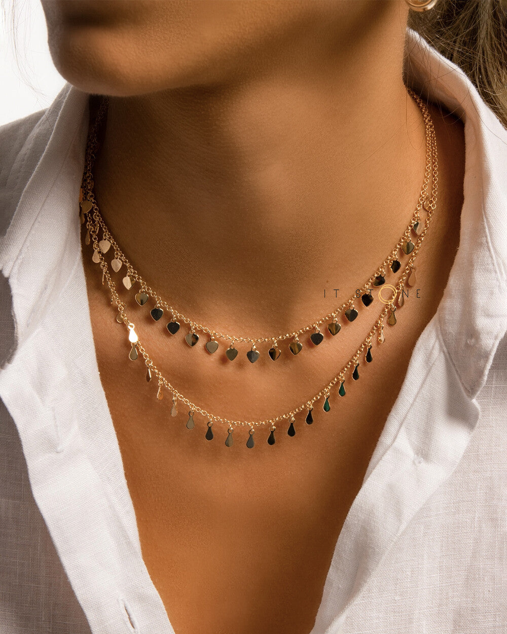 Colar Duplo Hearts and Drops Gold