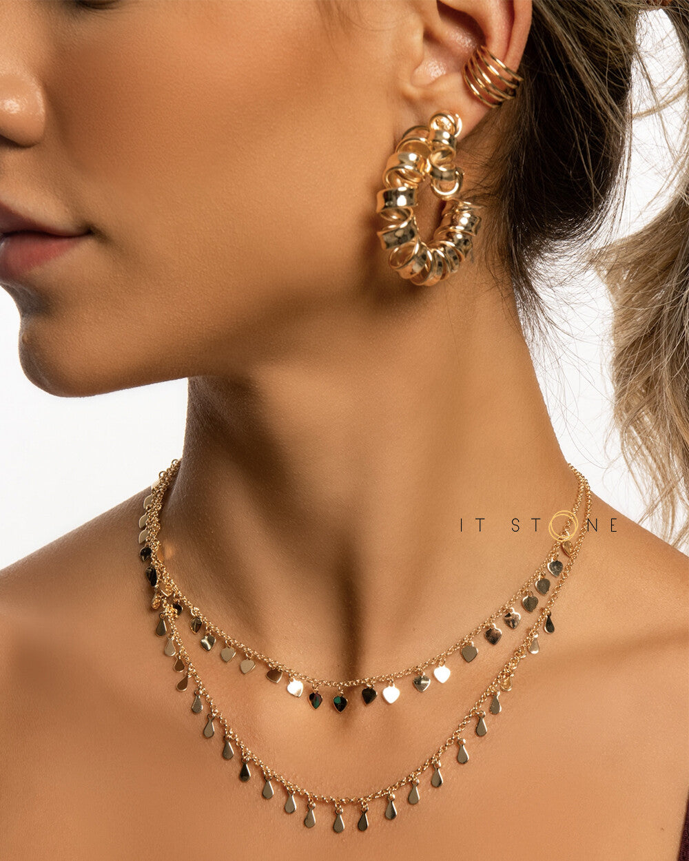 Colar Duplo Hearts and Drops Gold