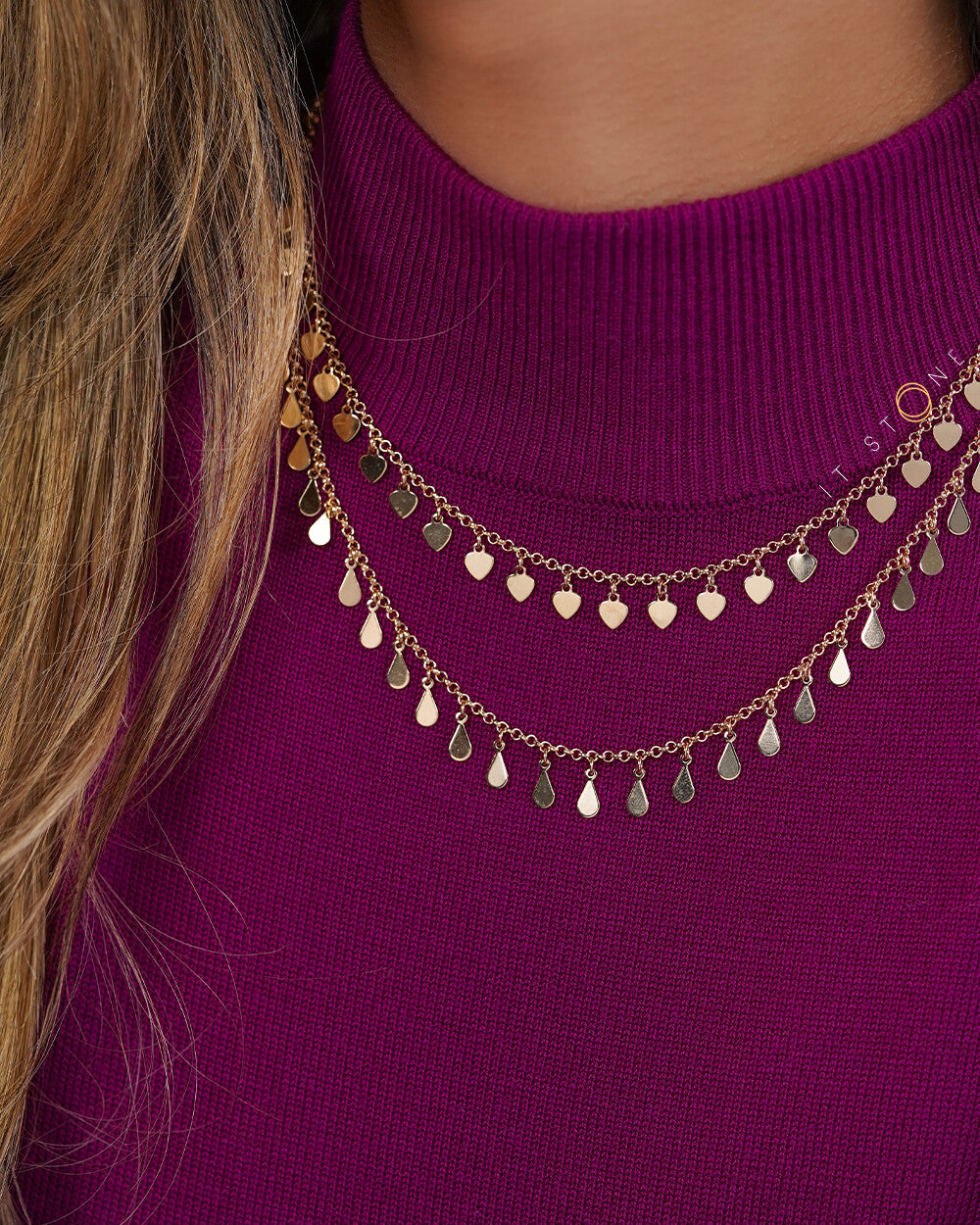 Colar Duplo Hearts and Drops Gold