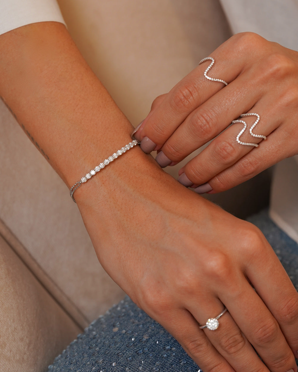 Pulseira Trace Moissanite Regulável