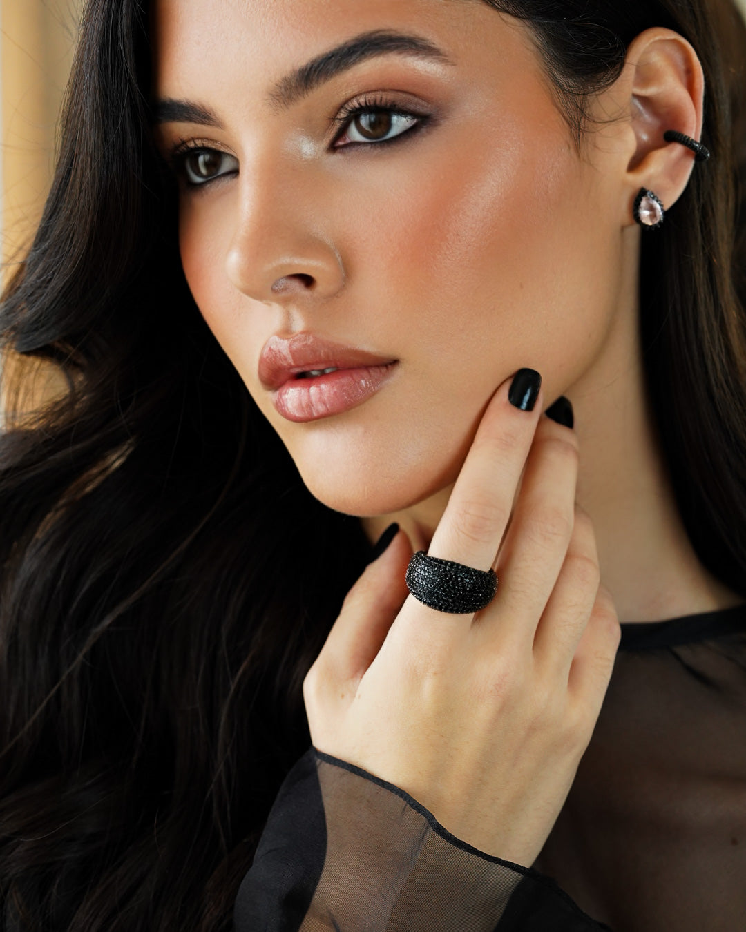 Anel Luxury Bold Pavê Negro