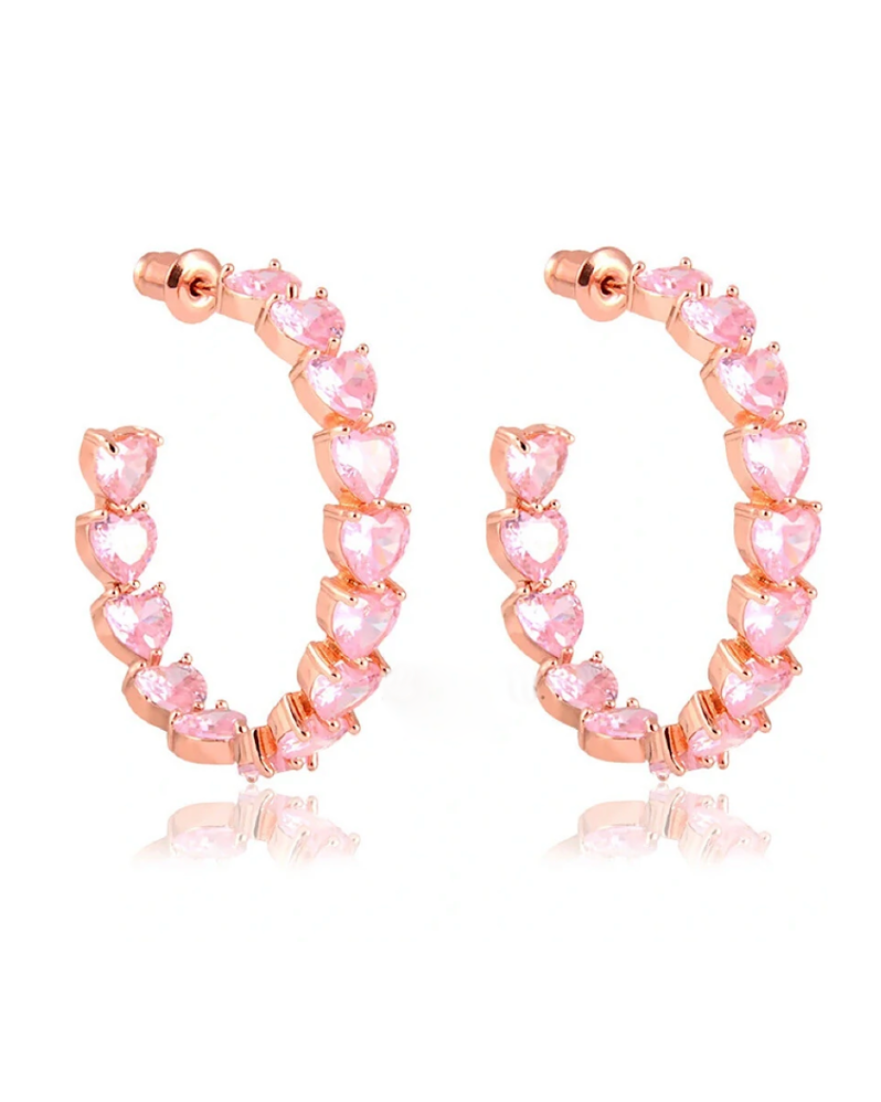 Argola Hearts Kunzita Rosé