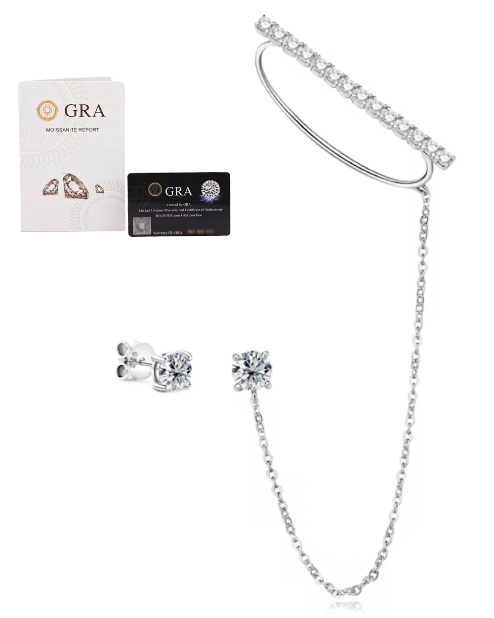 Brinco Moissanite Assimétrico com Piercing Falso 0.5ct