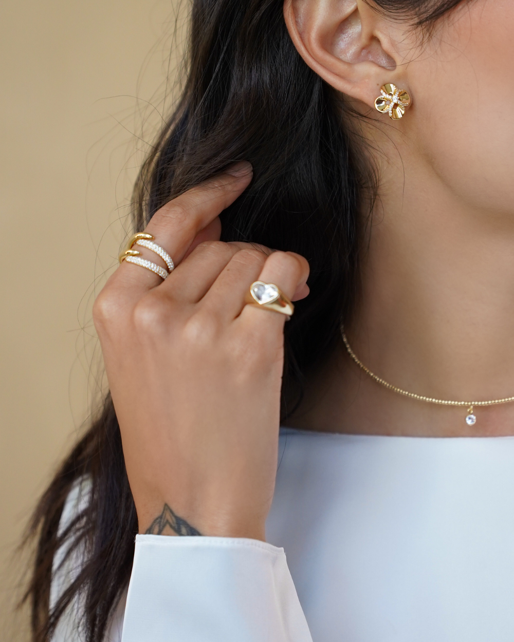 Anel Dedinho Gold Heart Luxo