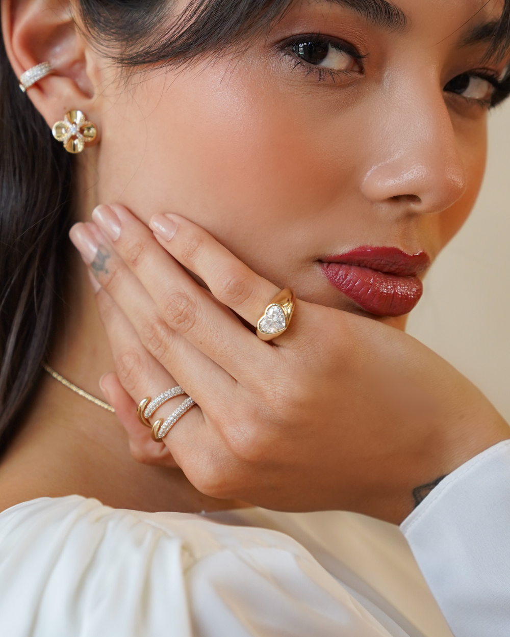Anel Dedinho Gold Heart Luxo