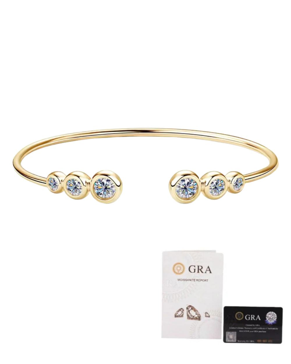 Bracelete Open Moissanites Cravação Inglesa Gold