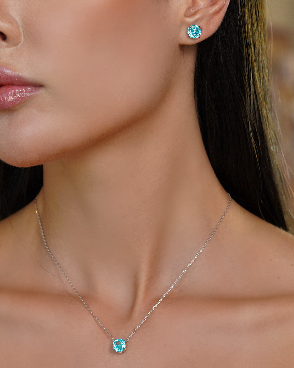 Brinco Solitário Rose Cut Água Marinha