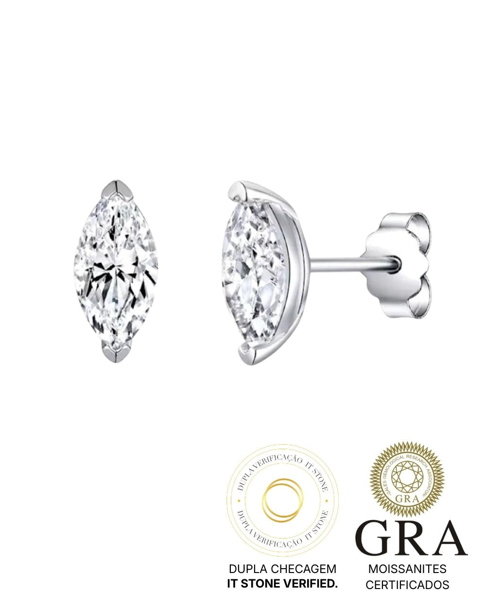 Brinco Navete Moissanite Luxo 0.5ct