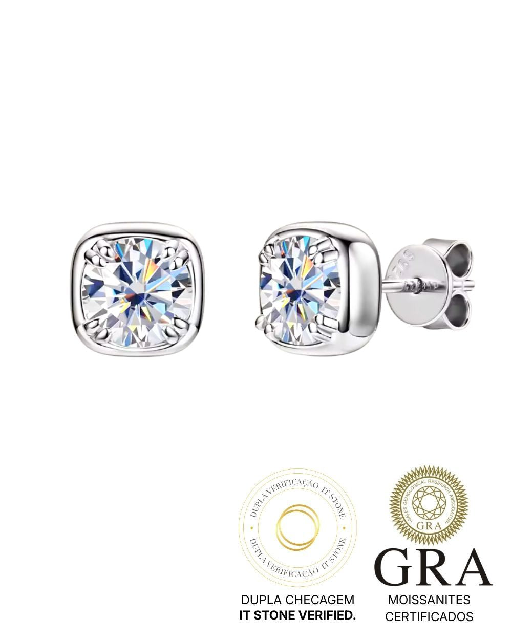 Brinco Frame Square Luxo Moissanite