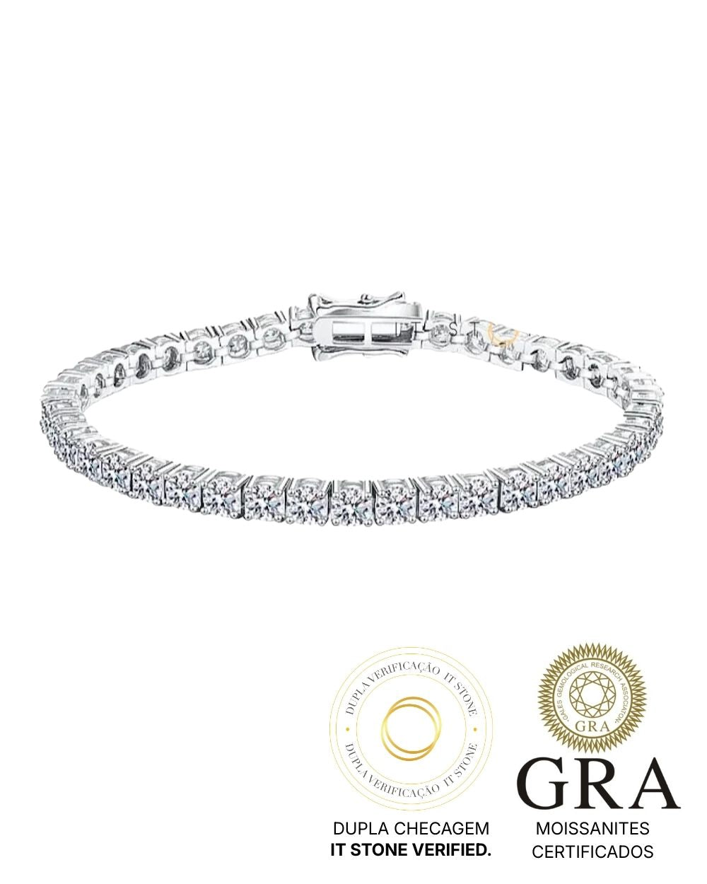 Pulseira Riviera Moissanite 10 Pontos 3mm