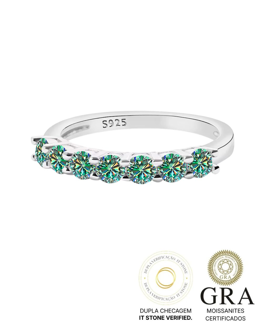 Meia Aliança Ciano Moissanites 10 pontos