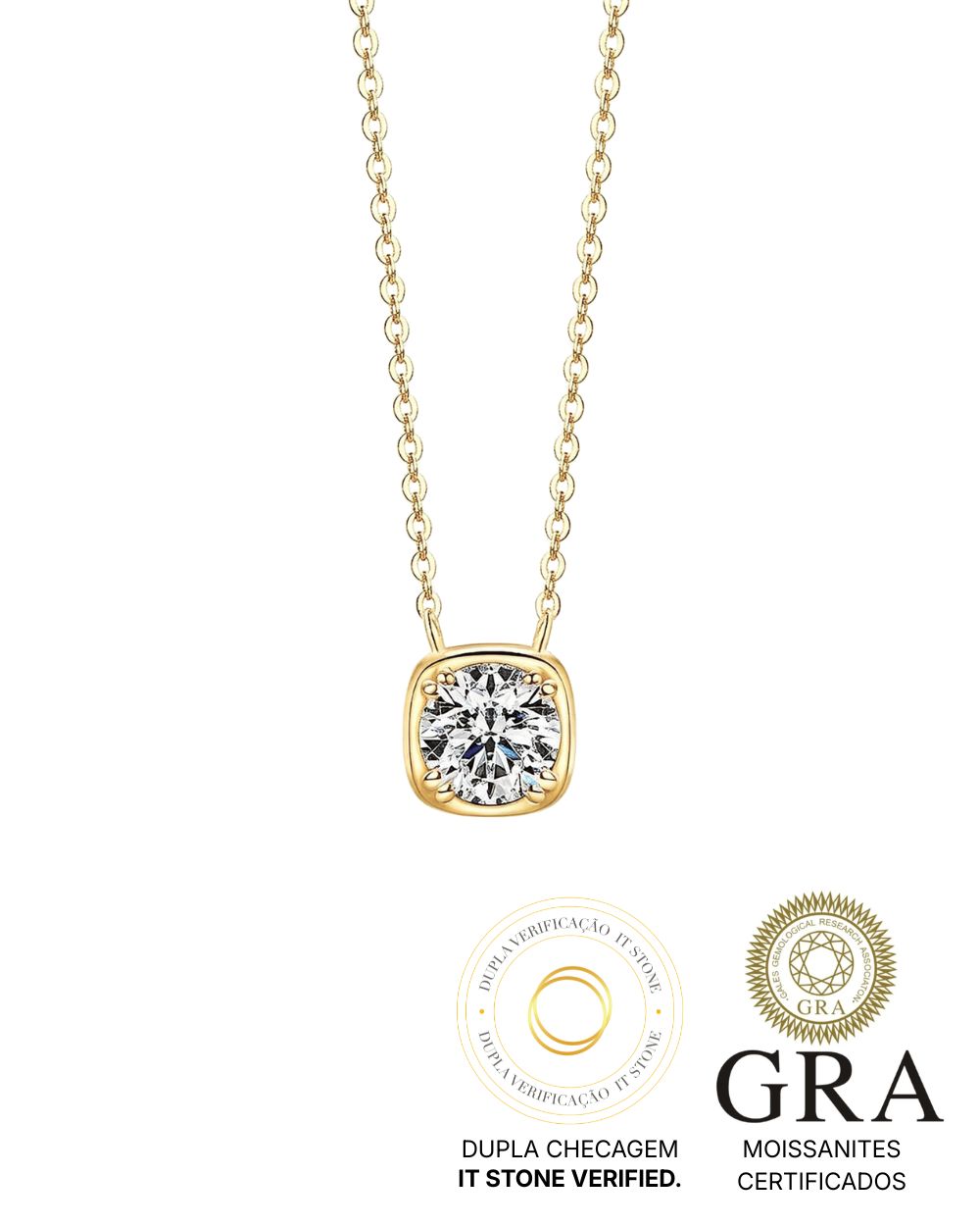 Colar Frame Square Luxo Moissanite Gold