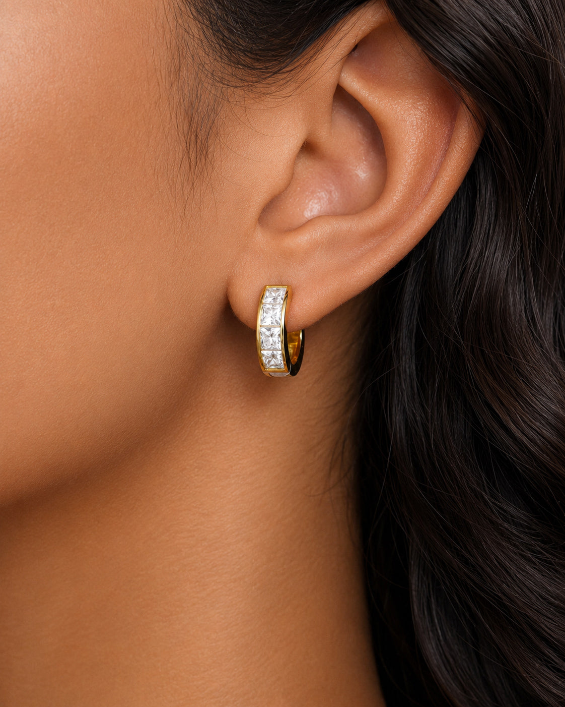 Brinco Argola Princess Moissanite Gold