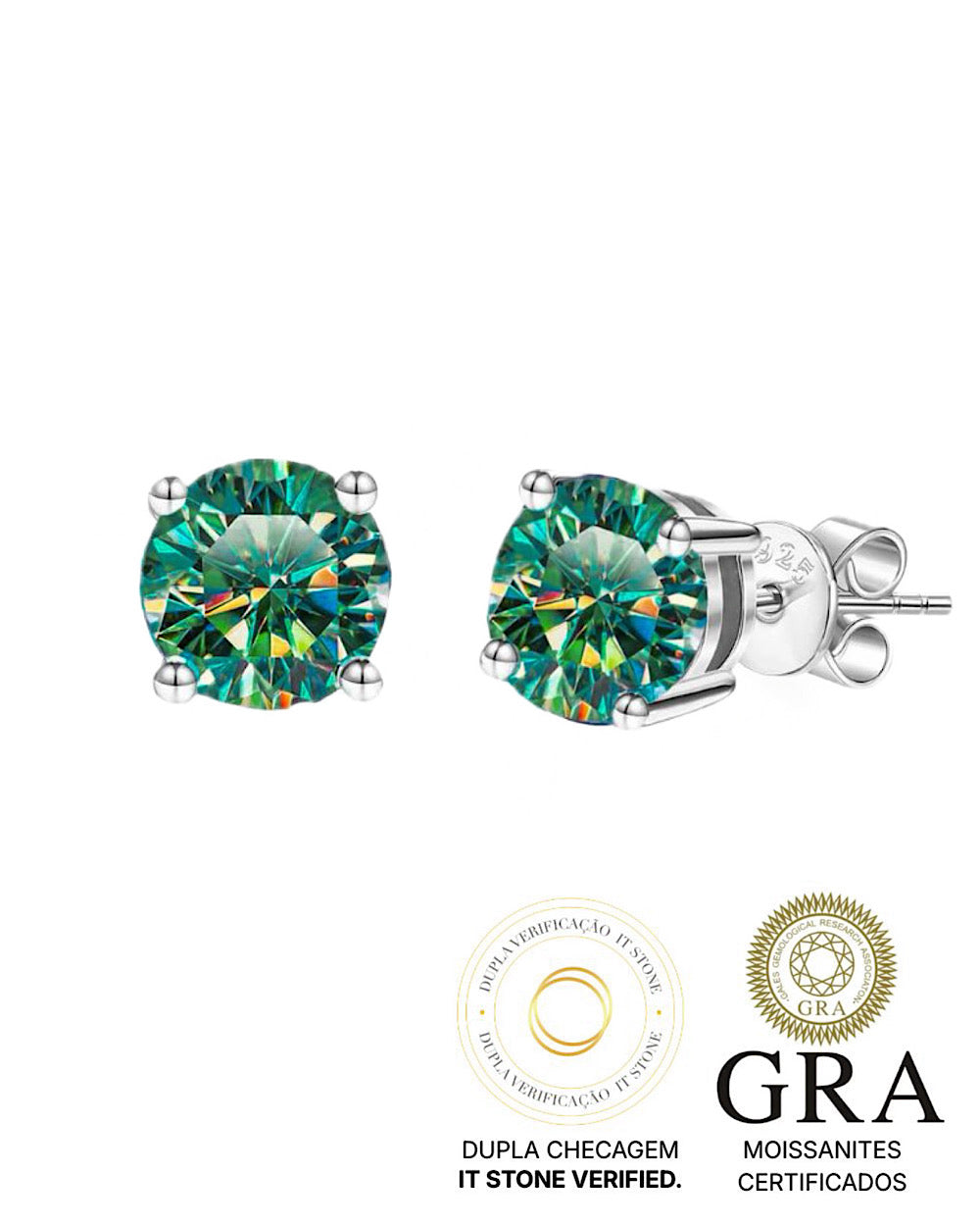 Brinco Solitário Clássico Moissanite Ciano Deep Vivid 1ct