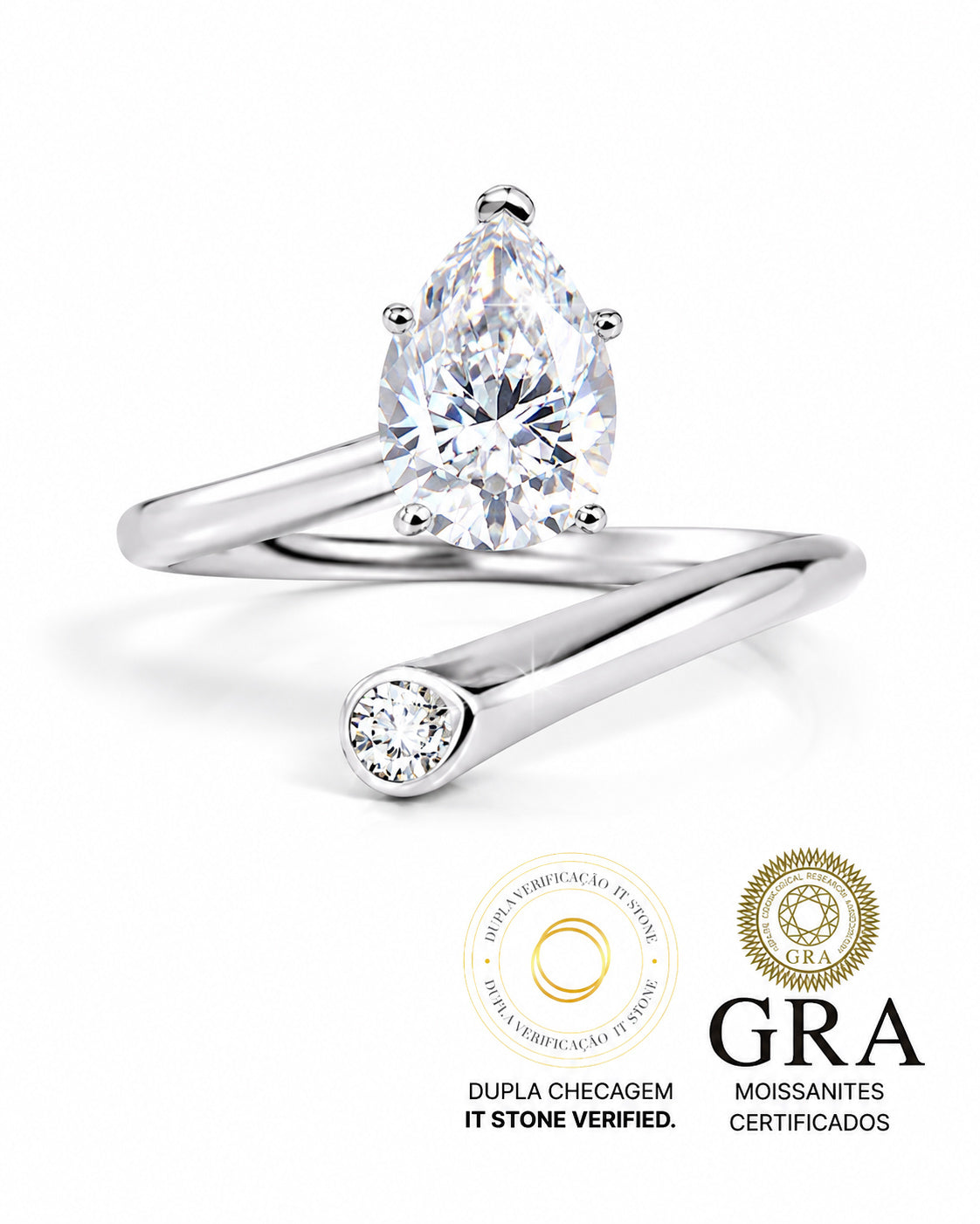 Anel Moissanite Pear Cut