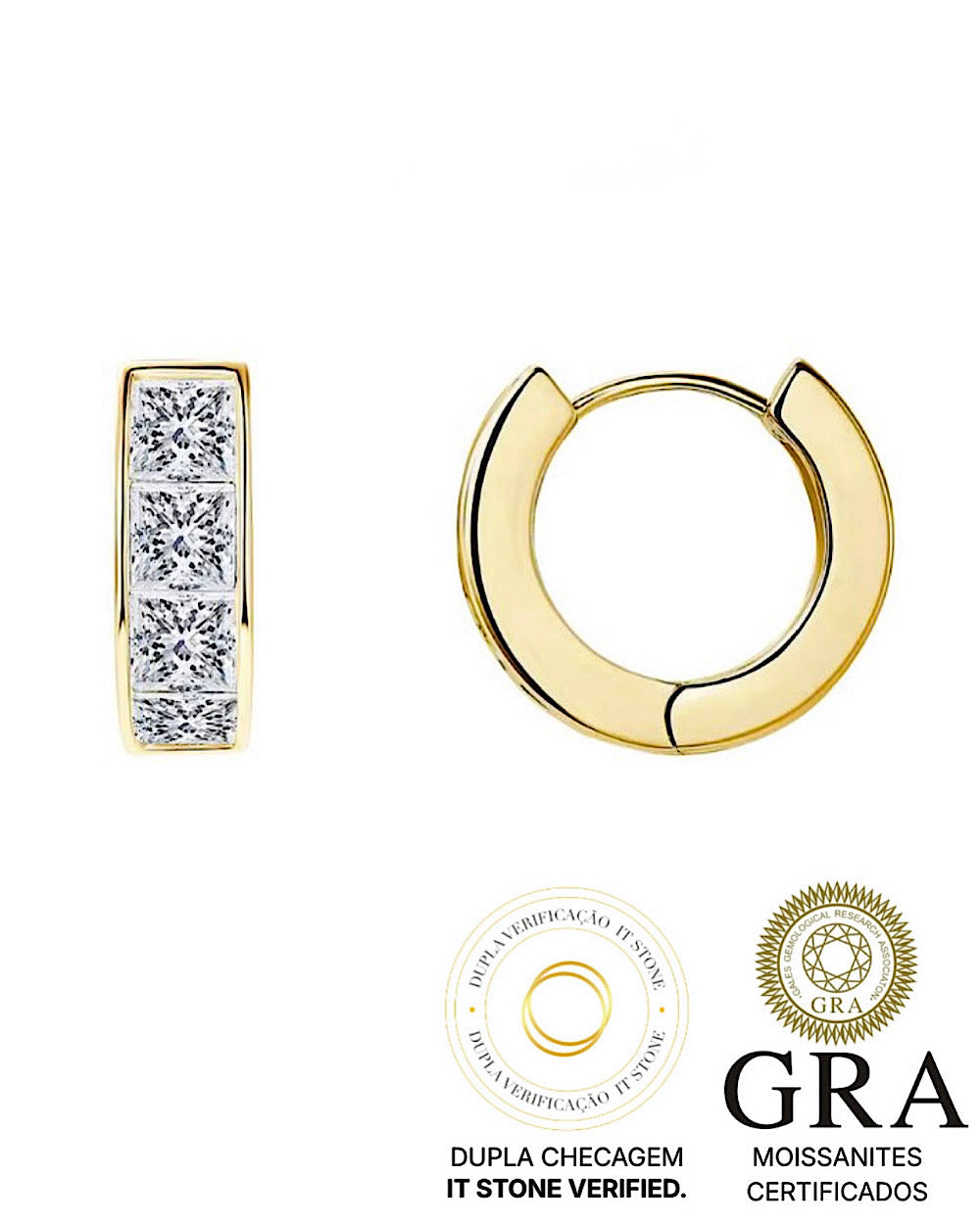 Brinco Argola Princess Moissanite Gold