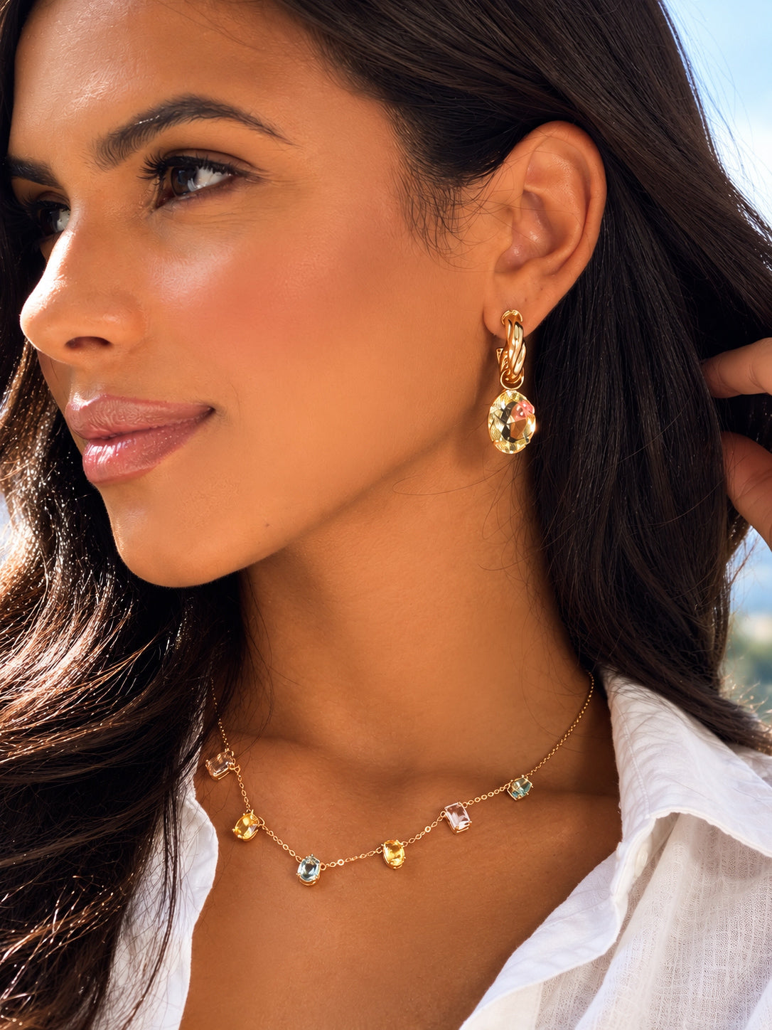 Argola Twisted Gold Fancy Yellow e Kunzita - IT Stone Semijoias