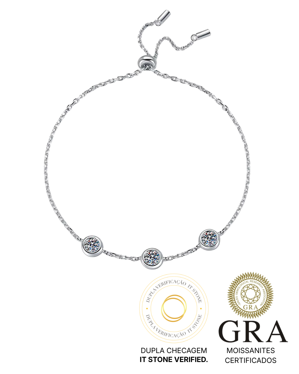 Pulseira Cravação Inglesa Moissanites Regulável