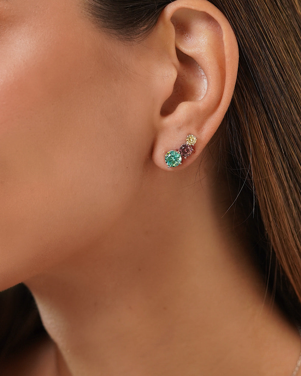 Ear Cuff Aurora Turmalina, Rodholite e Fancy Yellow
