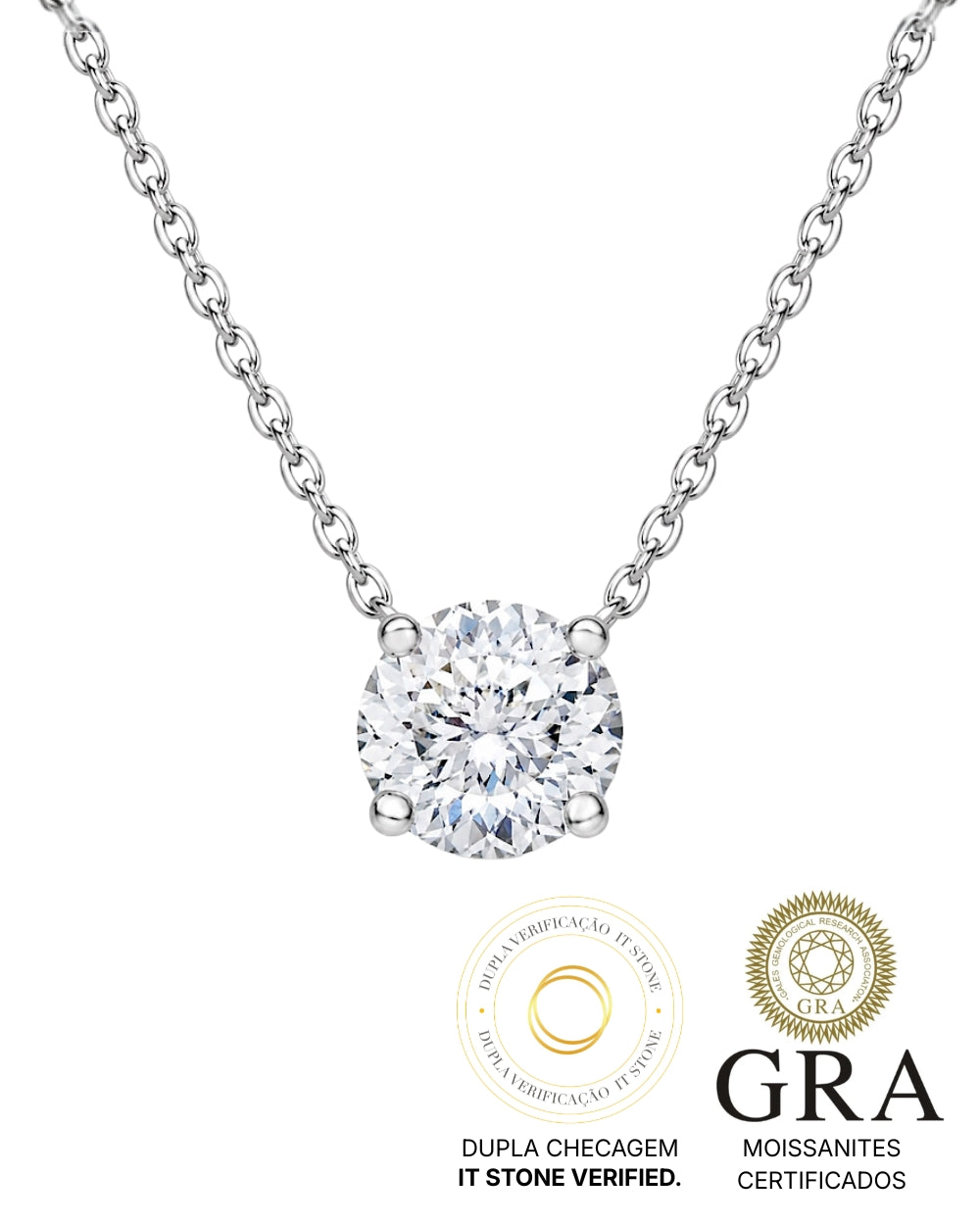 Colar Ponto de Luz Moissanite Portuguese Cut 2ct