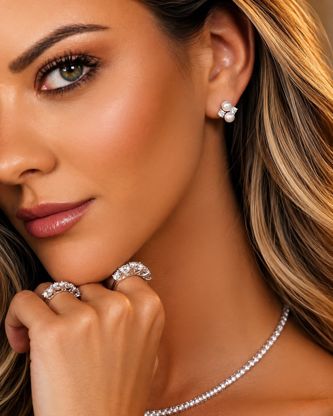 Brinco Double Pearl Moissanite