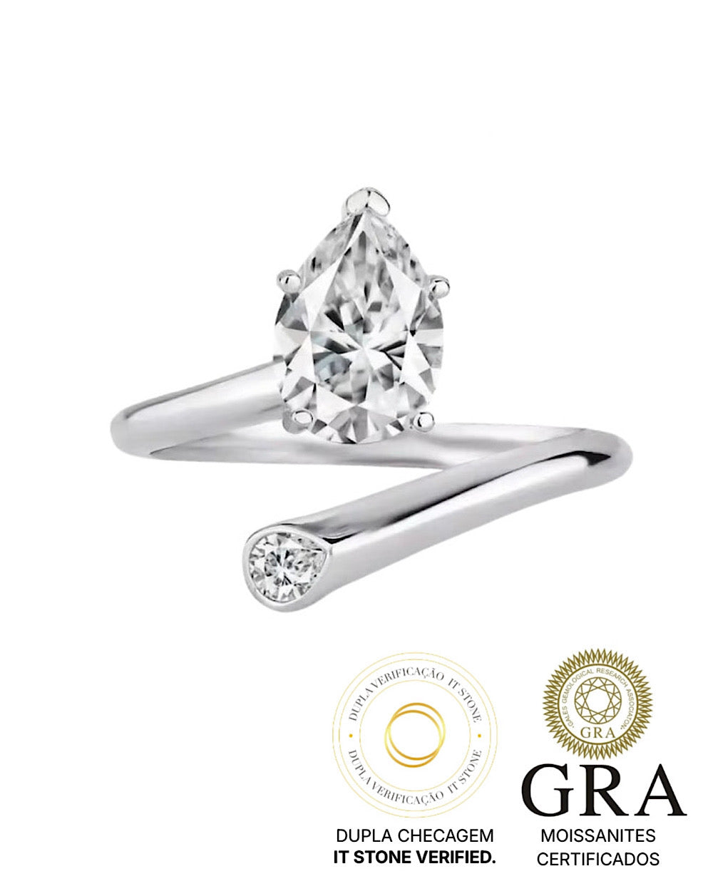 Anel Moissanite Pear Cut Regulável