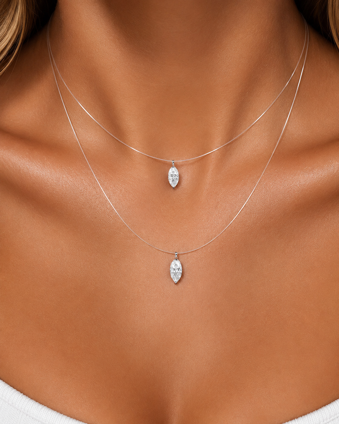 Colar Invisible Moissanite Navete 1ct