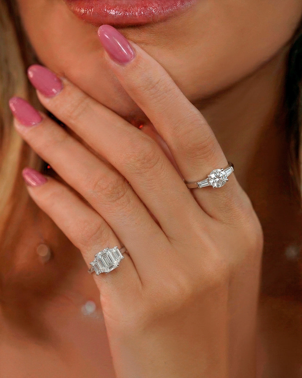 Anel Dedinho Emerald Cut 3 Pedras Moissanite