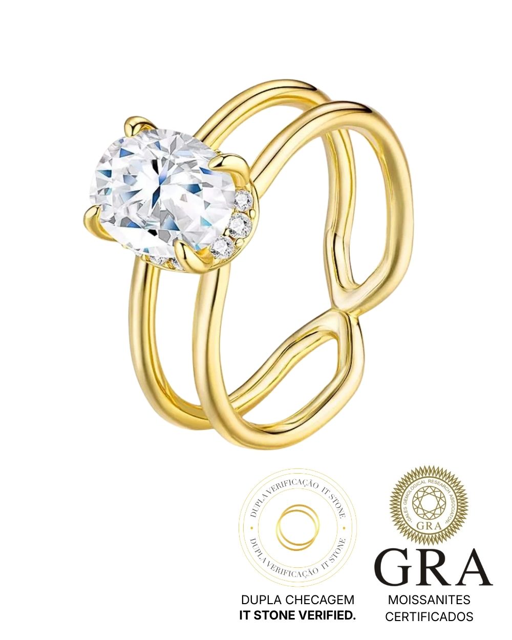 Anel Lyann Oval Gold 2ct Moissanite