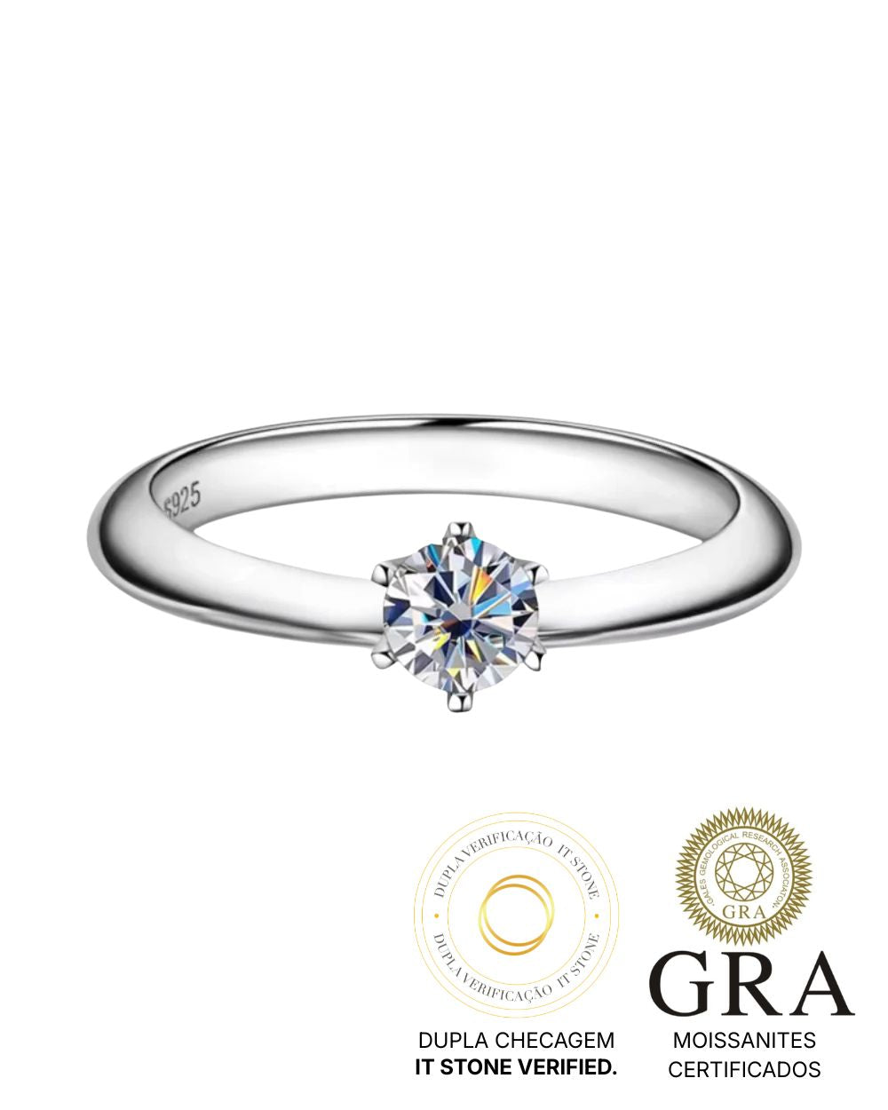 Anel Solitário Clássico Moissanite 0.5ct