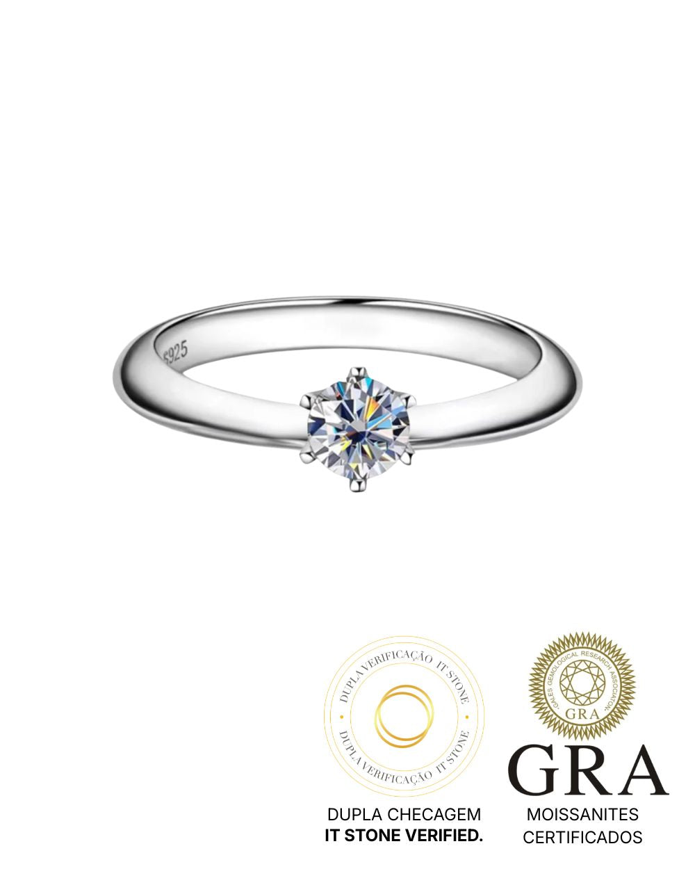 Anel Solitário Clássico Moissanite 0.5ct