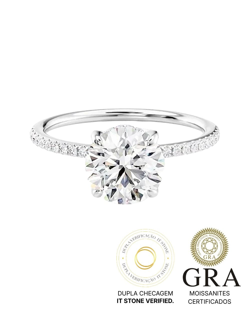 Anel Solitário Karyn Moissanite Luxo 2ct