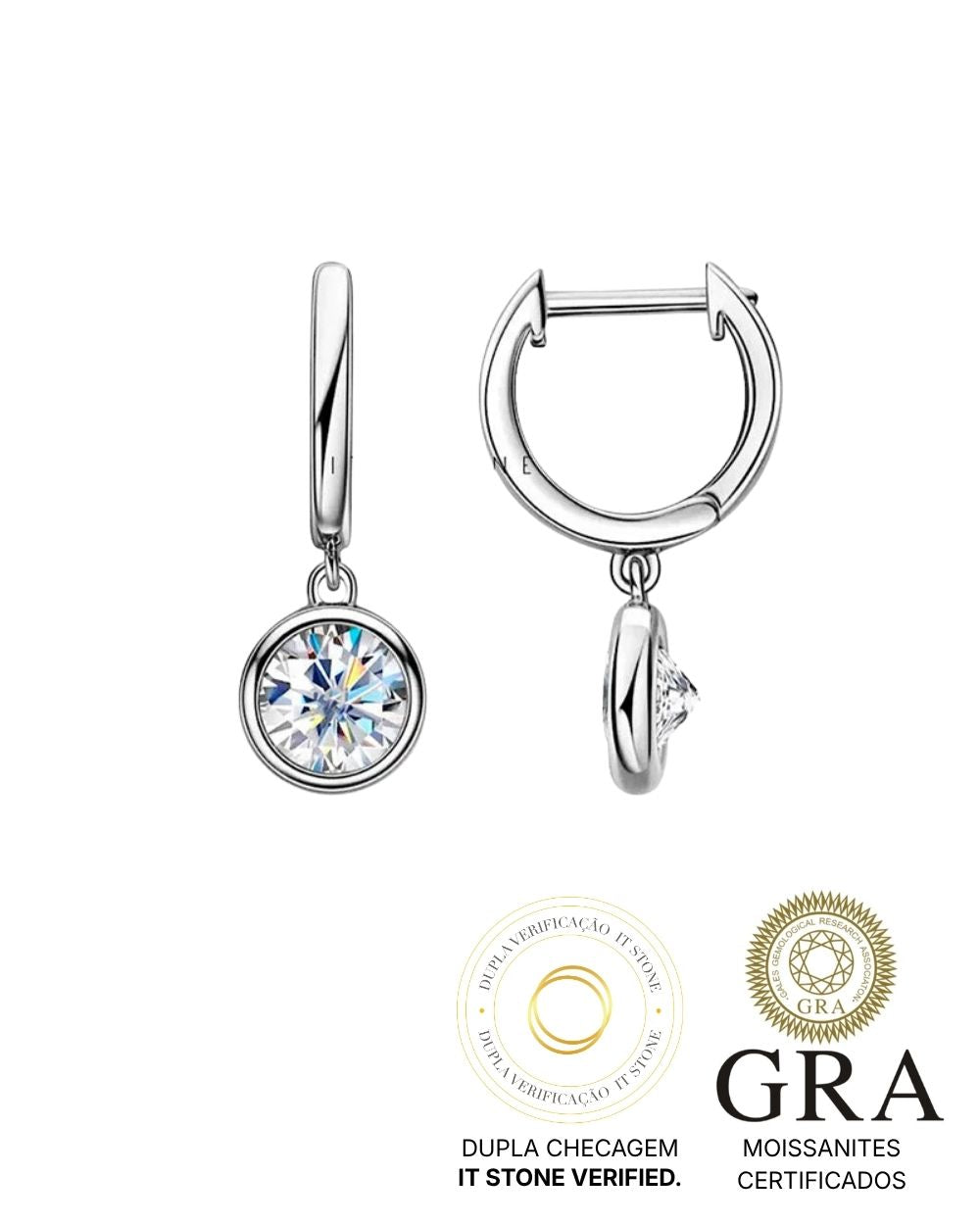 Argola Moissanite Cravação Inglesa Luxo