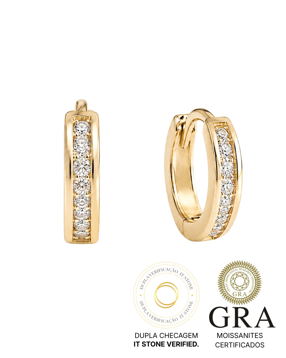 Argola Trilho Moissanite Gold Luxo