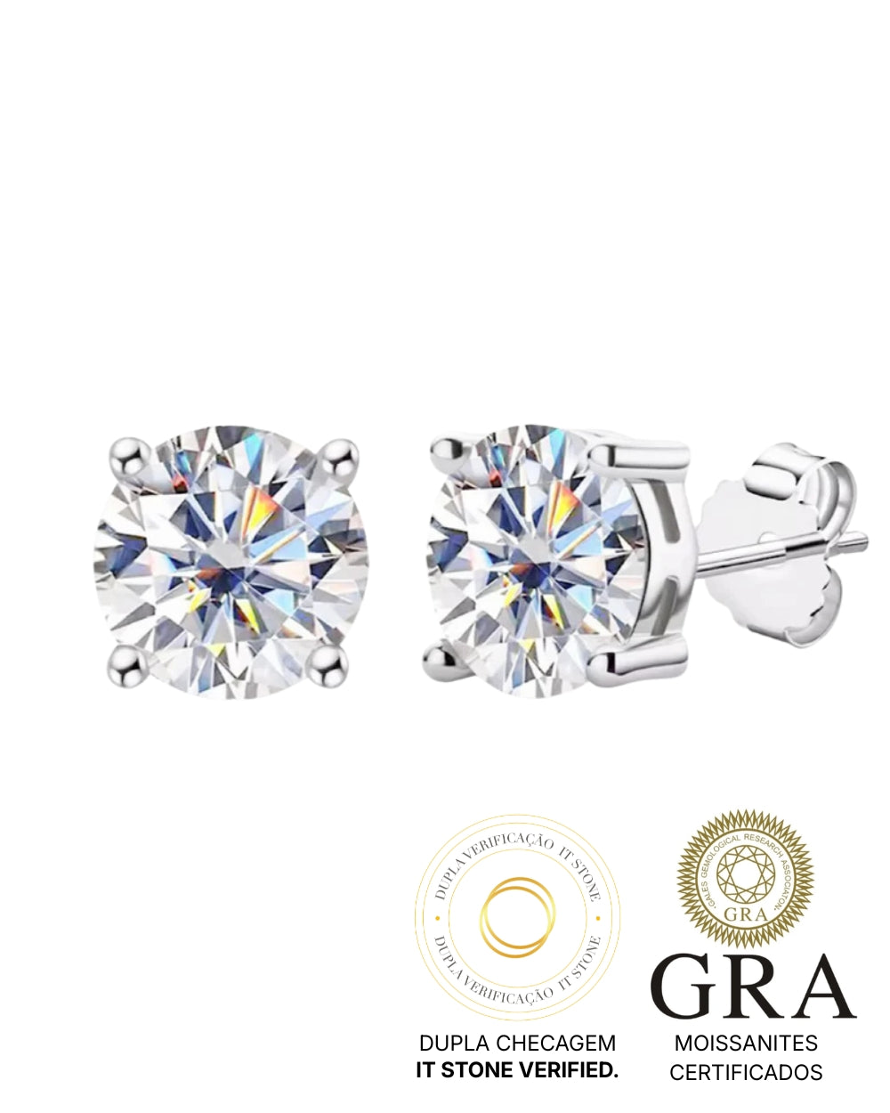 Brinco Solitário Clássico Moissanite Luxo 4ct