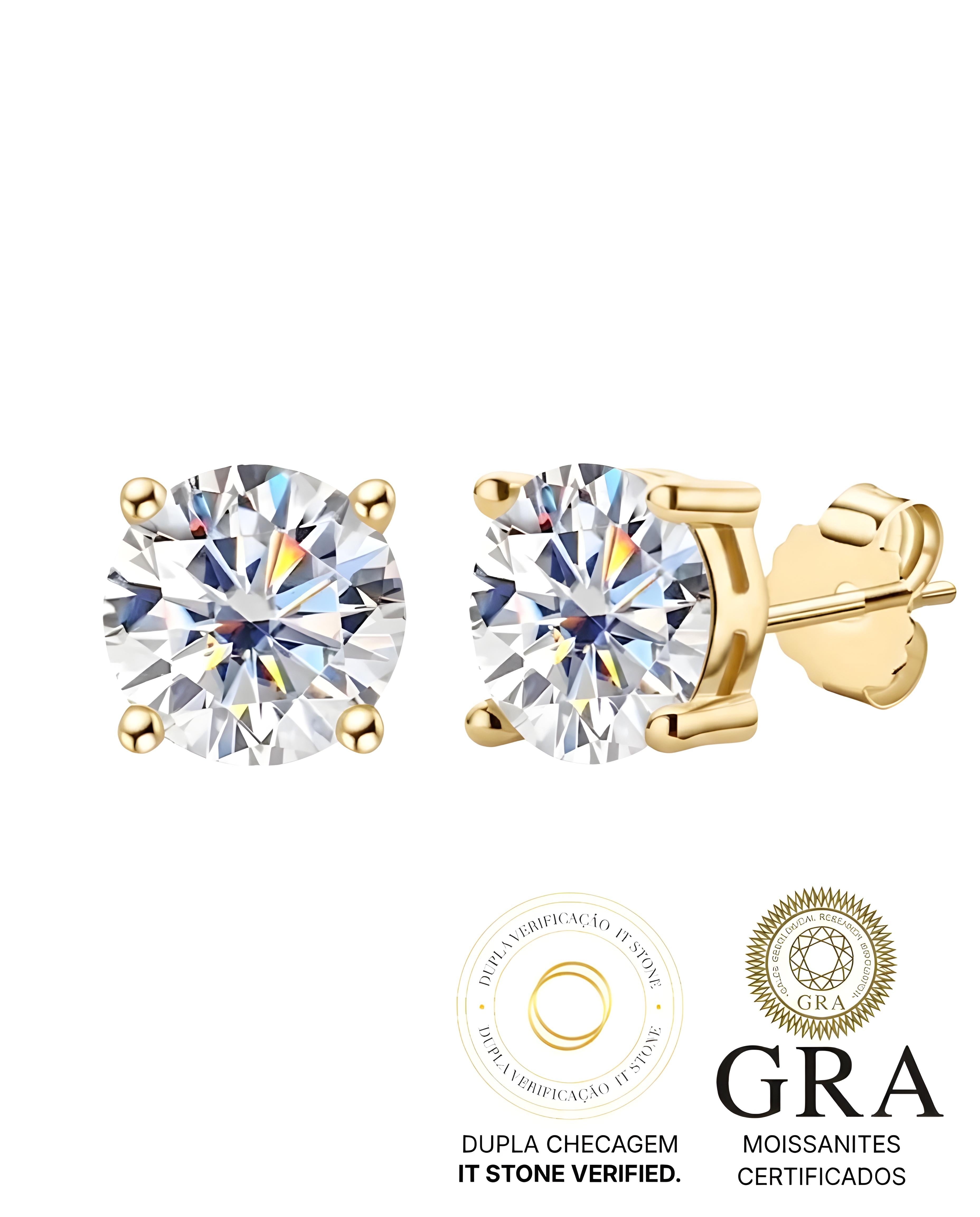 Brinco Solitário Clássico Moissanite Luxo Gold 4ct