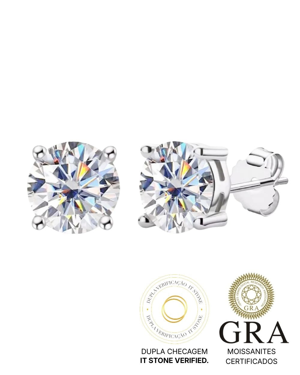 Brinco Solitário Clássico Moissanite Luxo 3ct