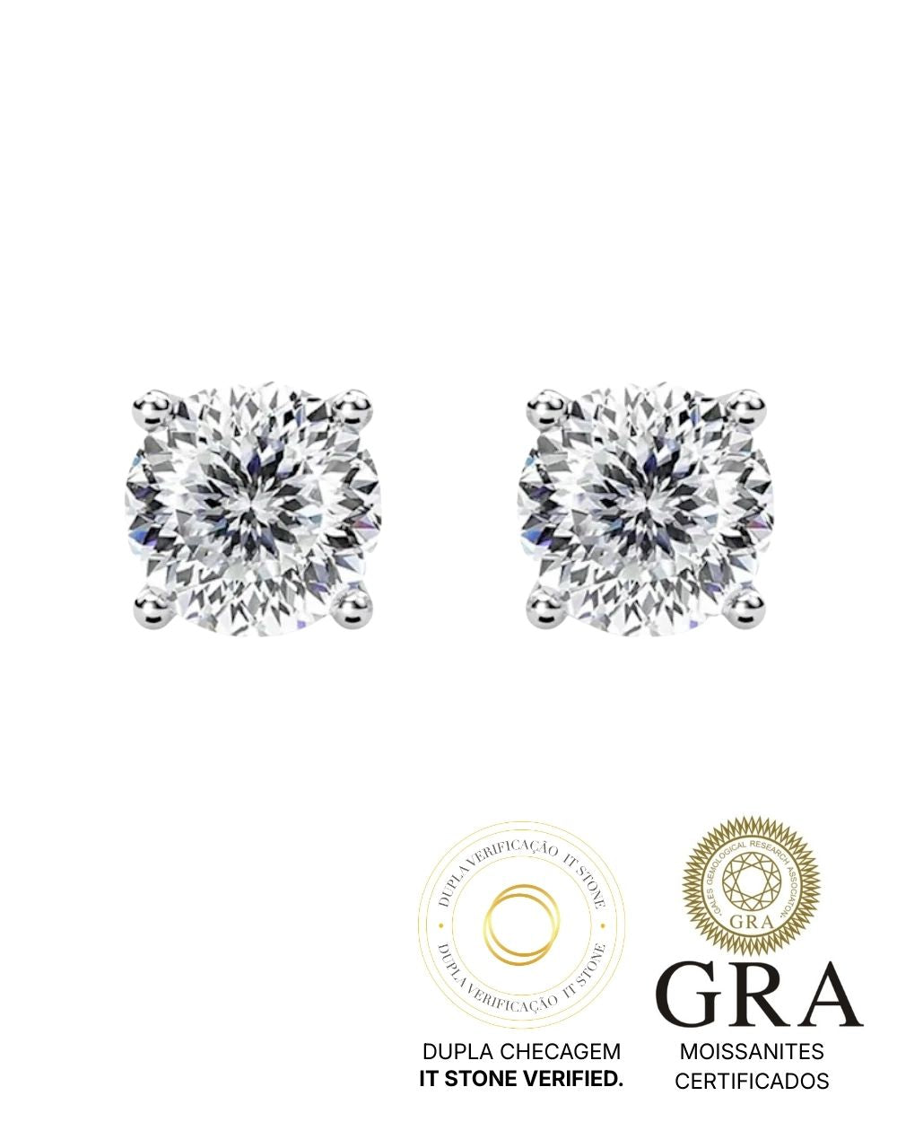 Brinco Solitário Moissanite Portuguese Cut 2ct