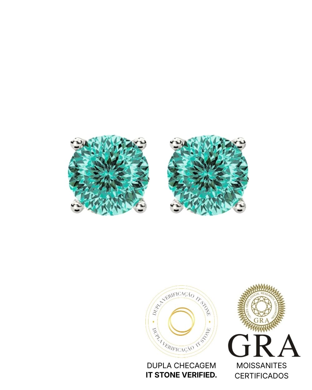 Brinco Solitário Moissanite Portuguese Cut Ciano Deep Vivid 1ct