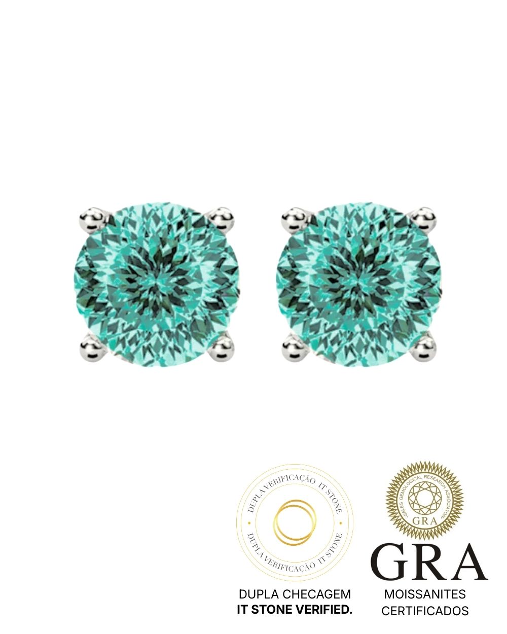 Brinco Solitário Moissanite Portuguese Cut Ciano Deep Vivid 2ct