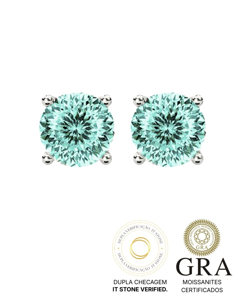 Brinco Solitário Moissanite Portuguese Cut Ciano Light Soft 2ct