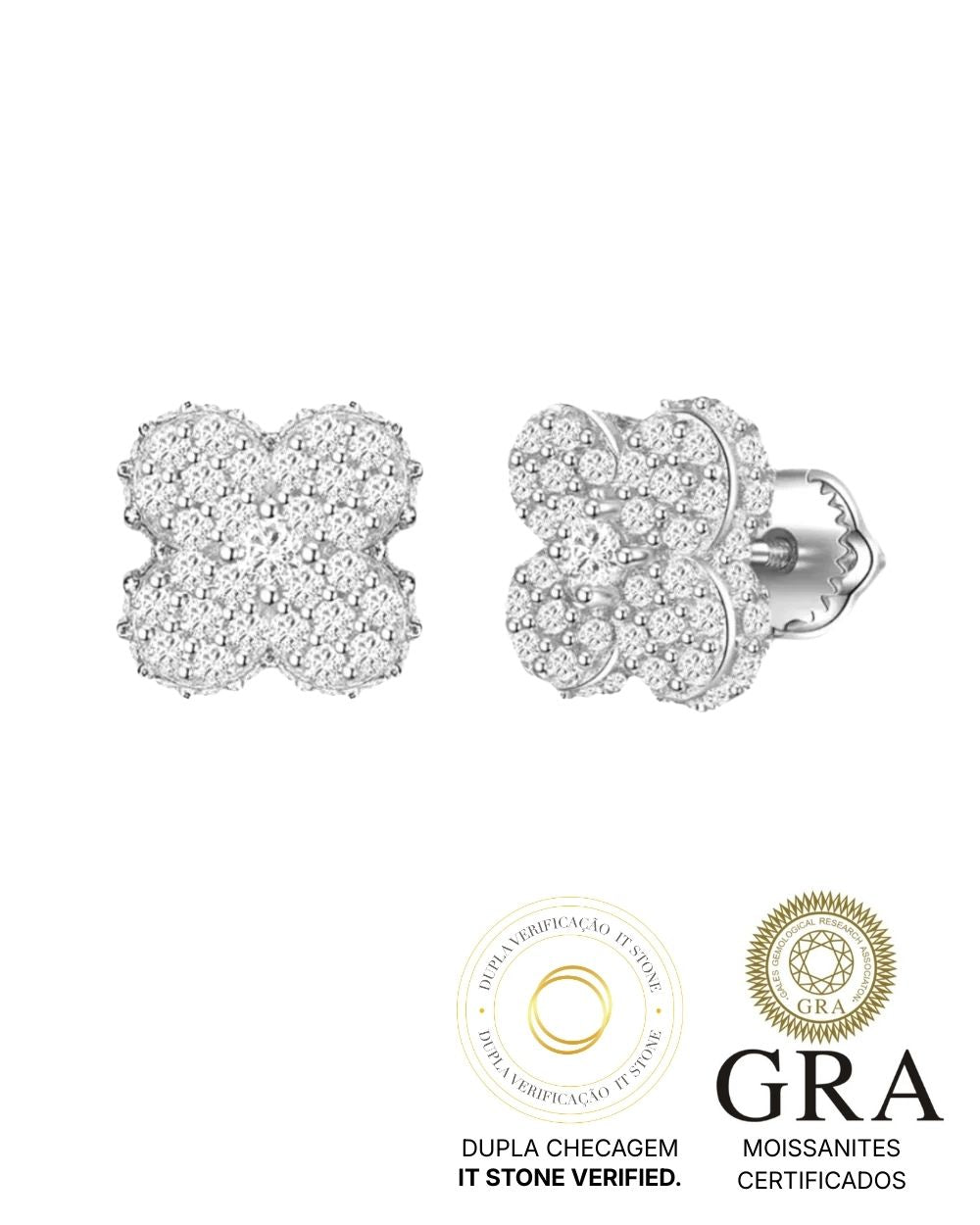 Brinco Trevo Cravejado Moissanite Luxo