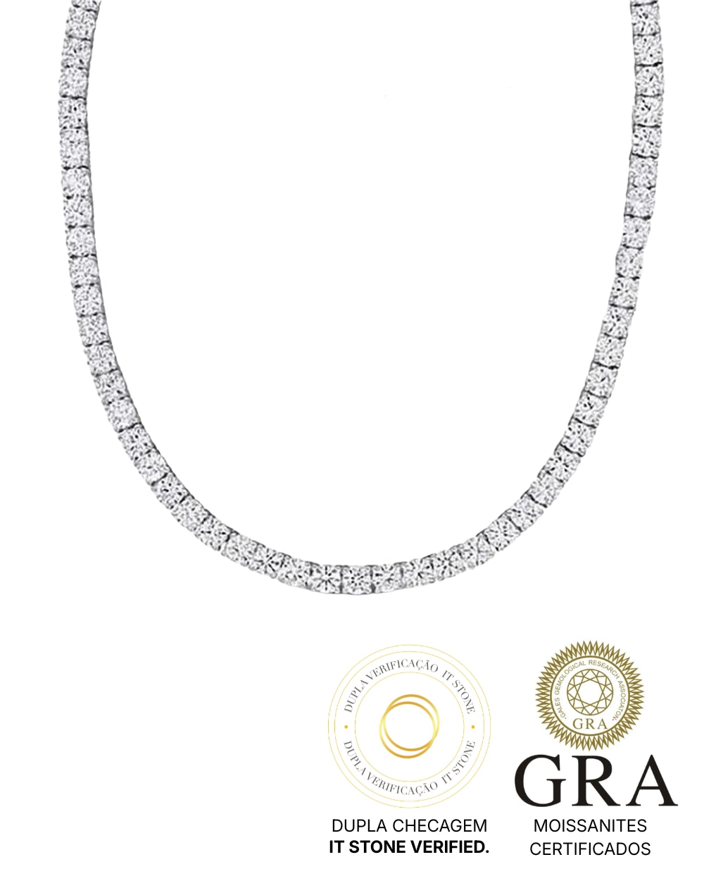 Colar Riviera Classique Moissanite 10 Pontos Luxo 50cm