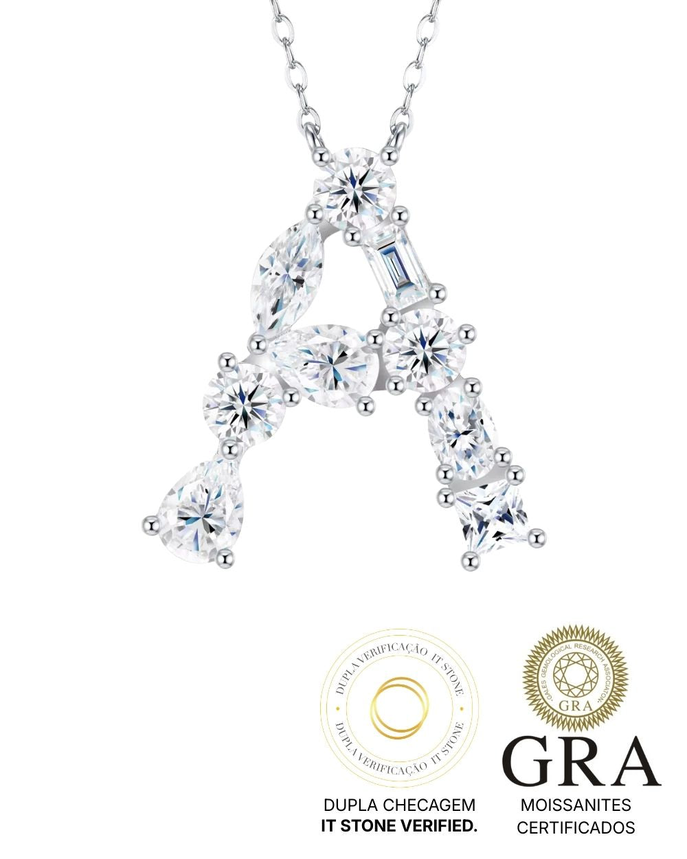Colar Inicial Moissanite Multi Lapidação Luxo (Escolha o seu)