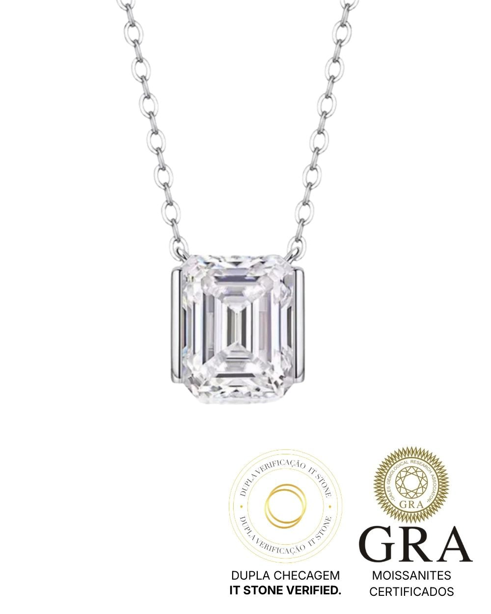 Colar Sussex Moissanite Emerald Cut 5ct
