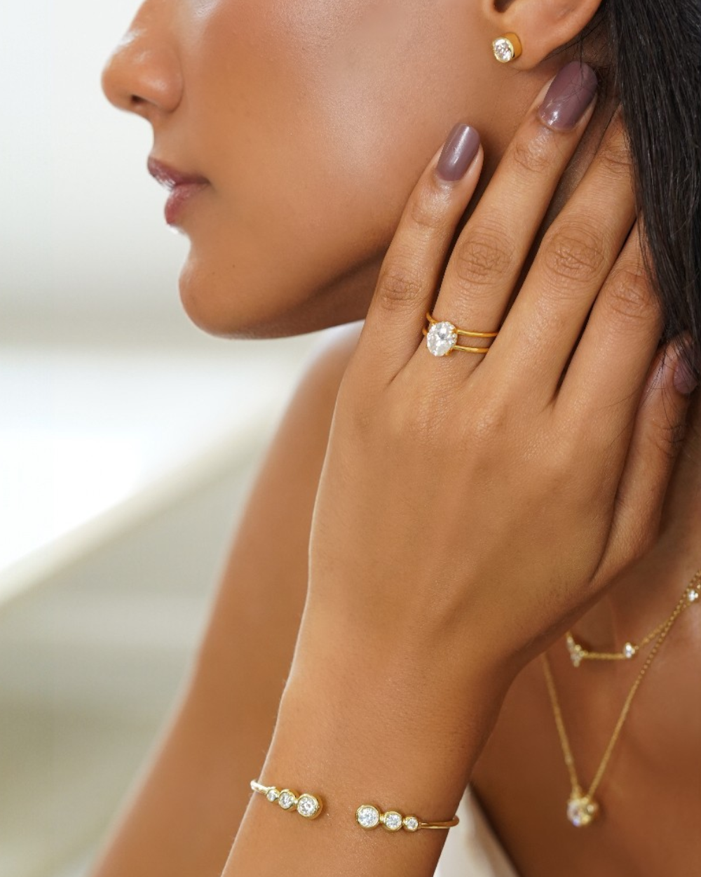 Bracelete Open Moissanites Cravação Inglesa Gold — detalhe 5 | IT STONE