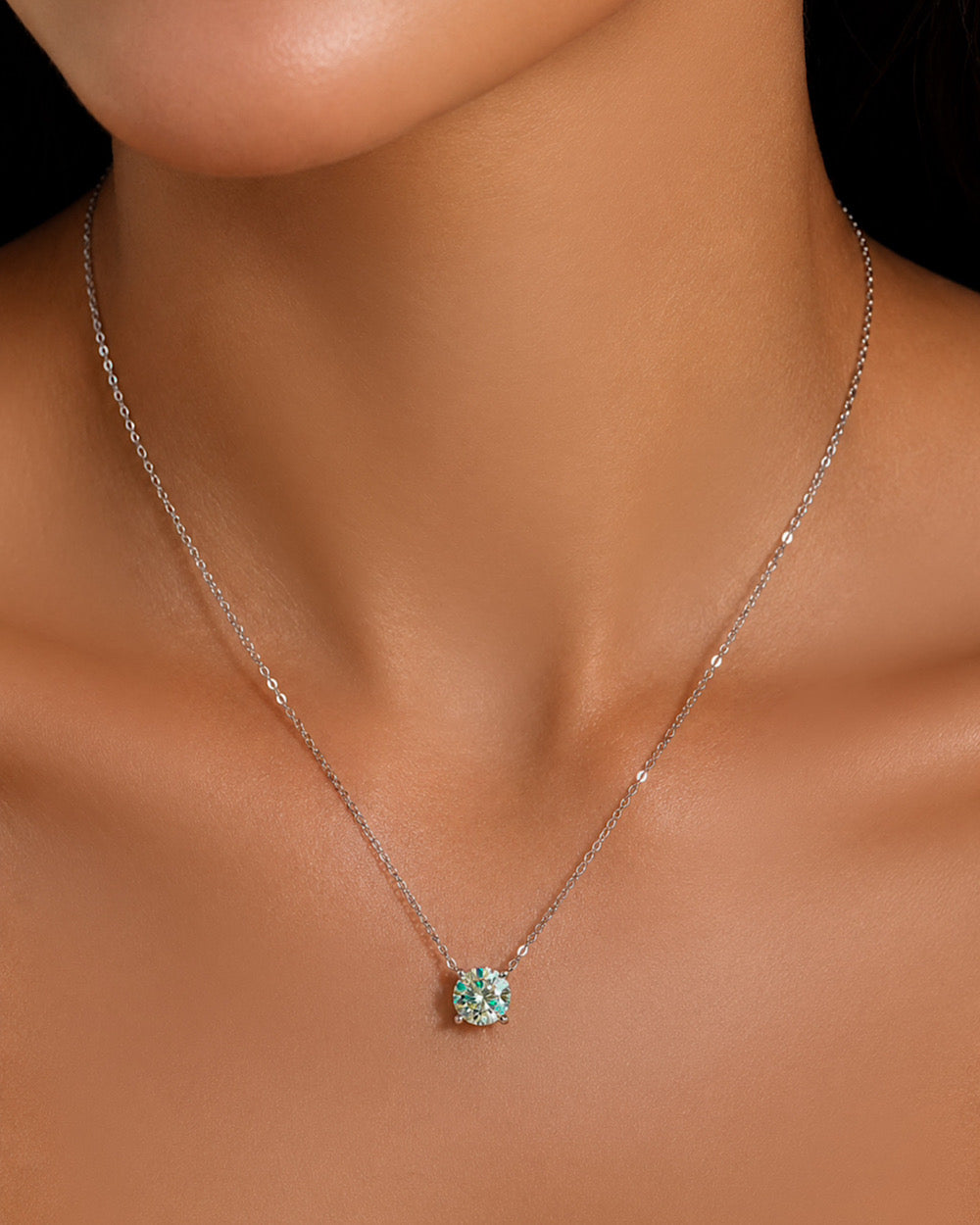 Colar Ponto de Luz Moissanite Portuguese Cut Ciano Deep Vivid 2ct